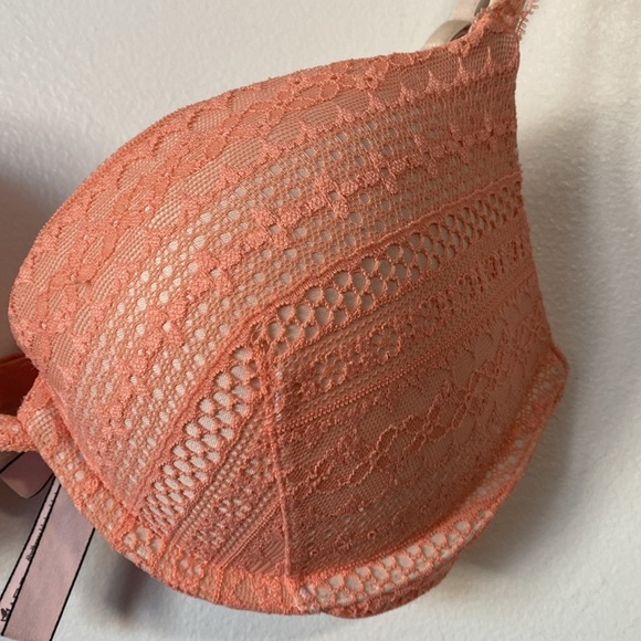 Victoria's Secret Push up Bra Lightly Padded Floral Lace Coral Underwired 32D - Picture 2 of 7